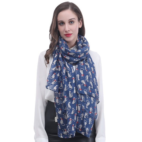 Lina & Lily Cat Print Scarf Lightweight
