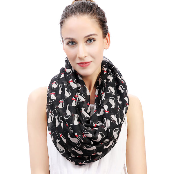 Lina & Lily Cat Print Scarf Lightweight