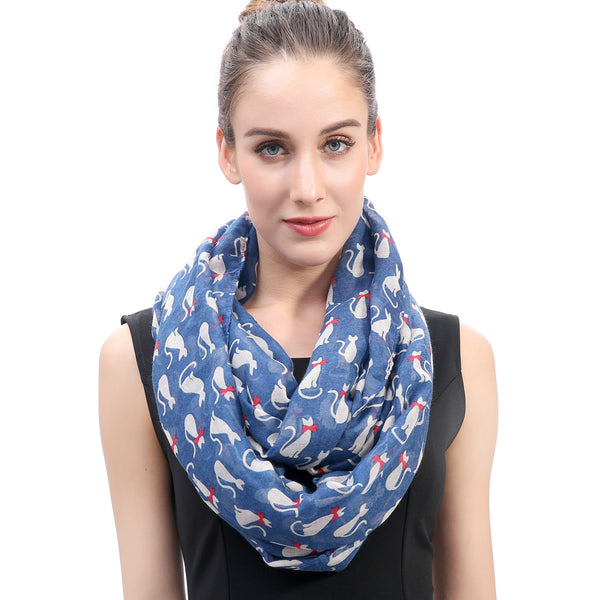 Lina & Lily Cat Print Scarf Lightweight