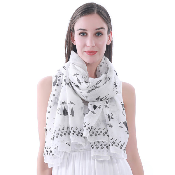 Lina & Lily Cat Print Scarf Lightweight