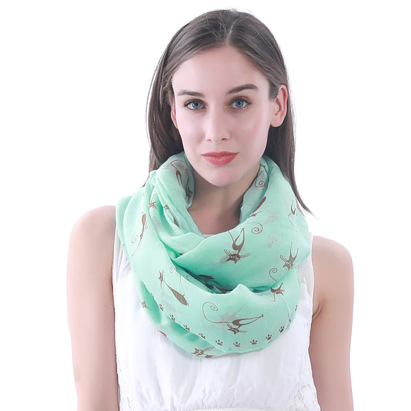 Lina & Lily Cat Print Scarf Lightweight