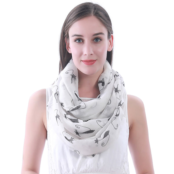 Lina & Lily Cat Print Scarf Lightweight