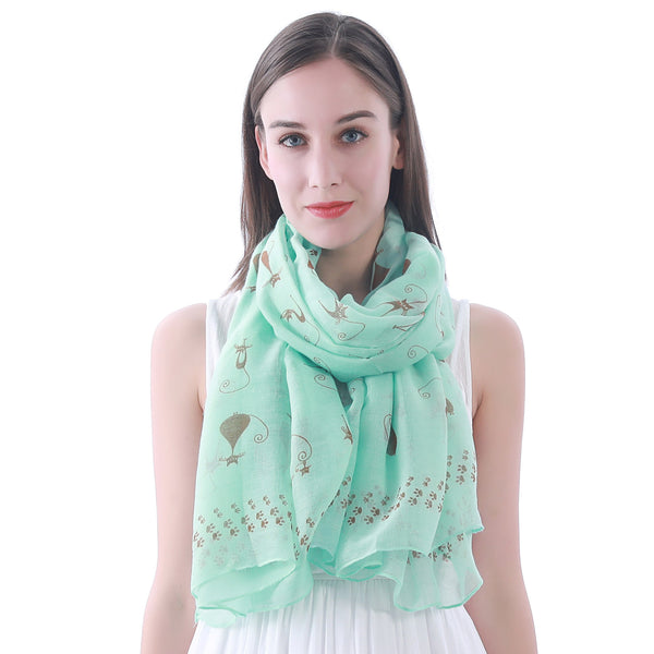 lina & lily Cat Print Scarf Lightweight