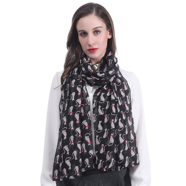 lina & lily Cat Print Scarf Lightweight