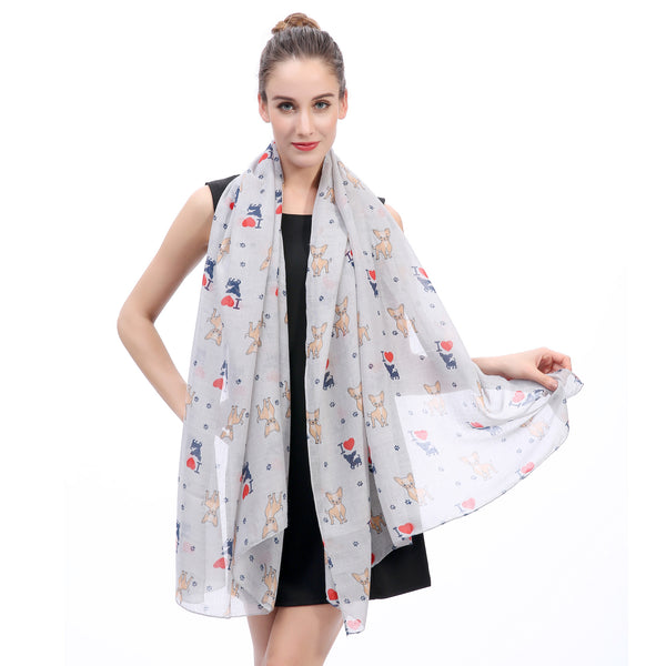 Lina & Lily Chihuahua Dog Print Scarf Lightweight