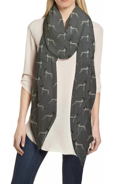 Lina & Lily Great Dane Dog Print Scarf Lightweight