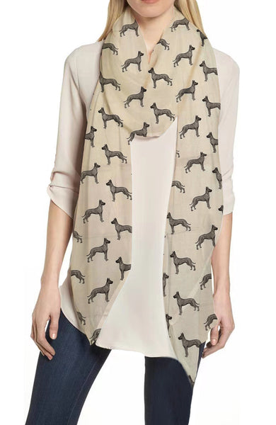 lina & lily Great Dane Dog Print Scarf Lightweight