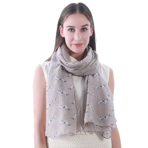 Lina & Lily Greyhound Dog Print Scarf Lightweight
