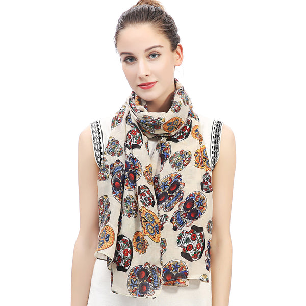 Lina & Lily Halloween Sugar Skull Print Scarf
