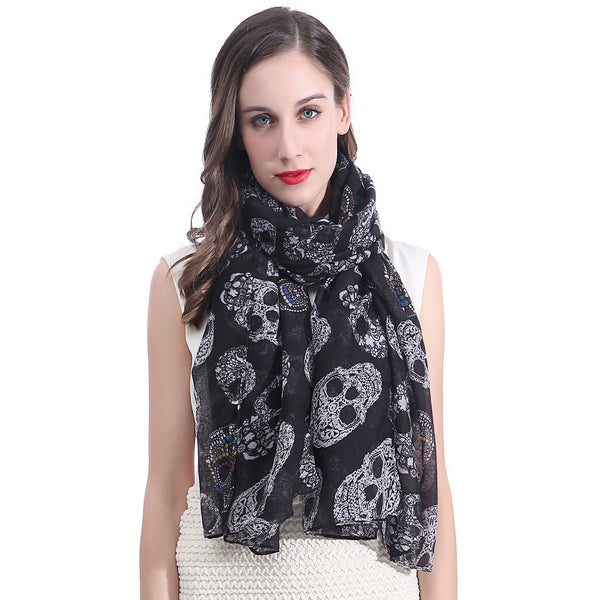 lina & lily Halloween Sugar Skull Print Scarf
