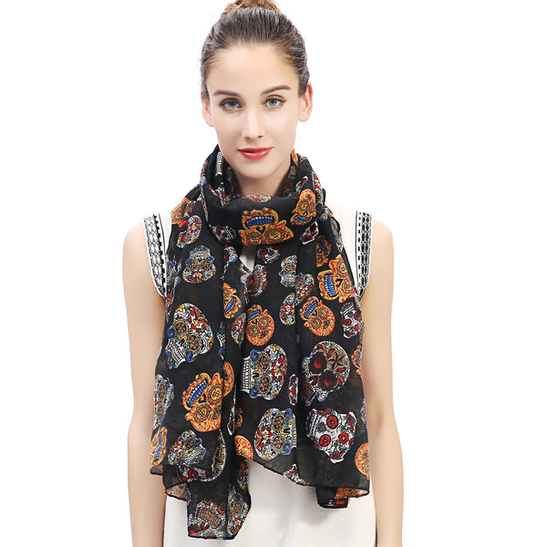 lina & lily Halloween Sugar Skull Print Scarf