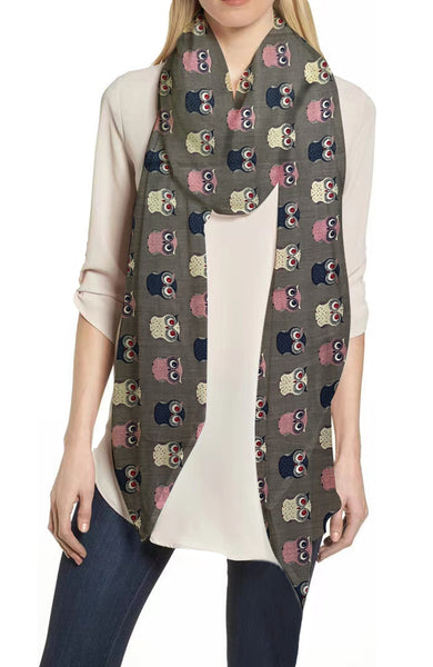 Lina & Lily Owl Print Scarf Lightweight