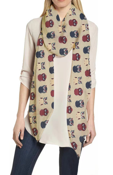 lina & lily Owl Print Scarf Lightweight