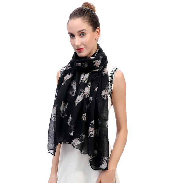 Lina & Lily Pug Dog Print Scarf Lightweight