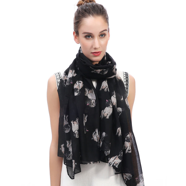 lina & lily Pug Dog Print Scarf Lightweight