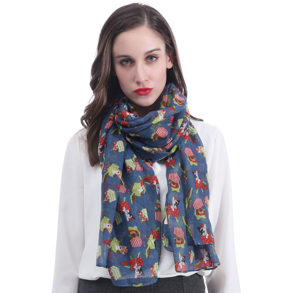 Lina & Lily Puppy Dog Print Scarf Lightweight
