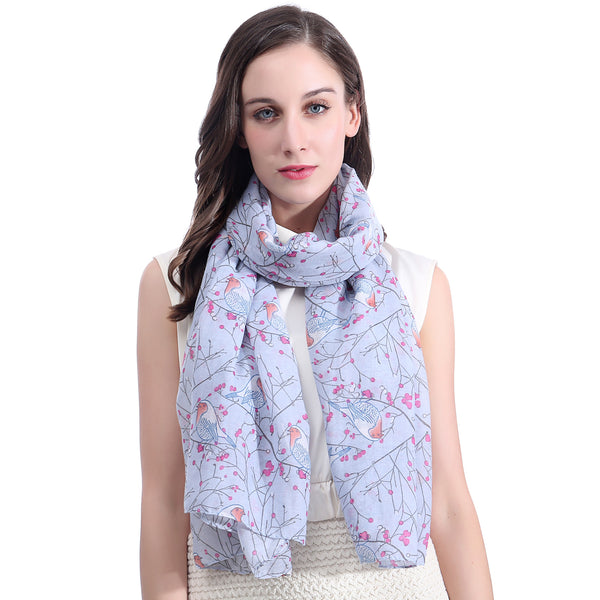 Lina & Lily Robin Bird Print Scarf Lightweight