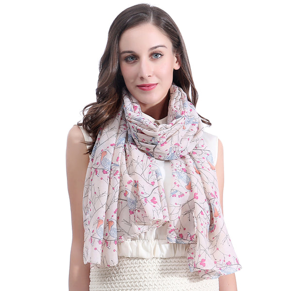 lina & lily Robin Bird Print Scarf Lightweight