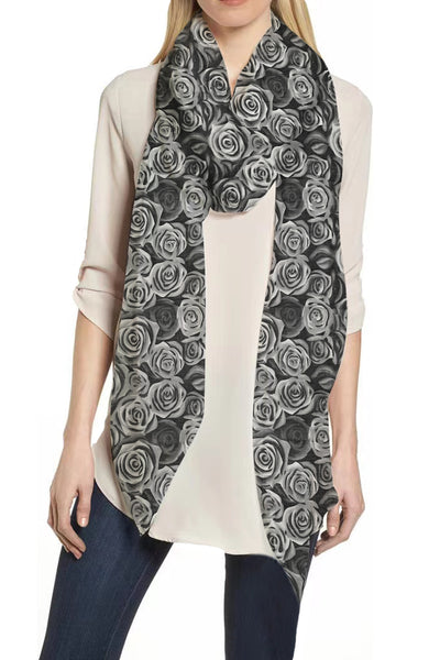 Lina & Lily Rose Floral Print Scarf Lightweight