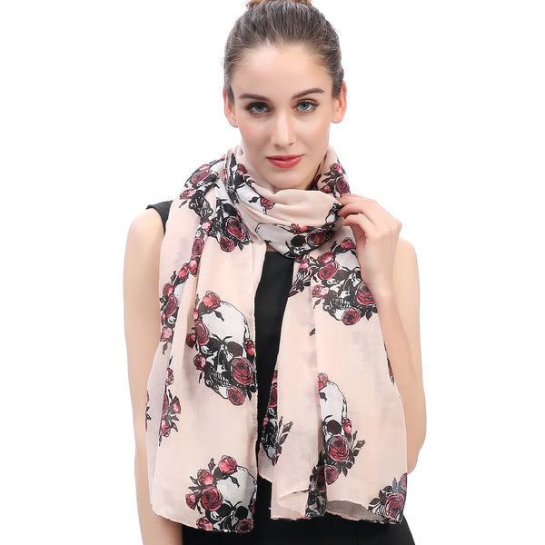 Lina & Lily Skull And Rose Print Scarf