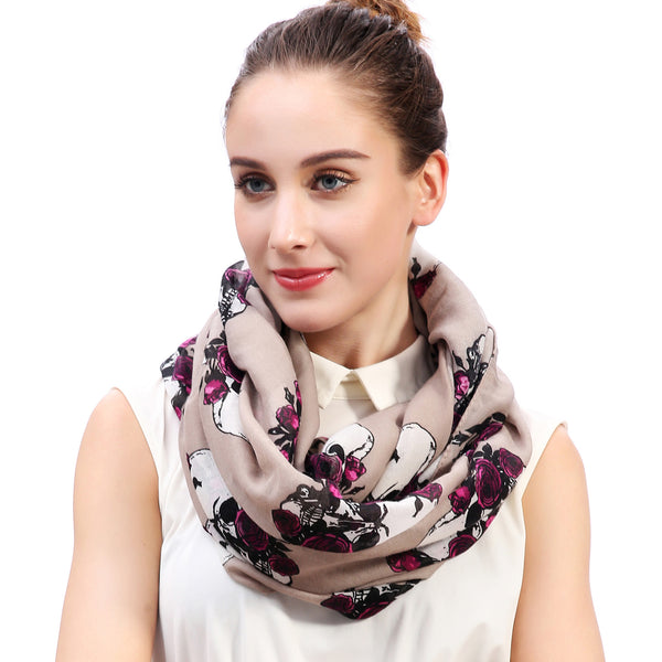 Lina & Lily Skull And Rose Print Scarf