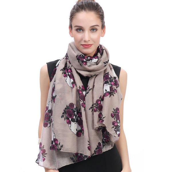 lina & lily Skull and Rose Print Scarf