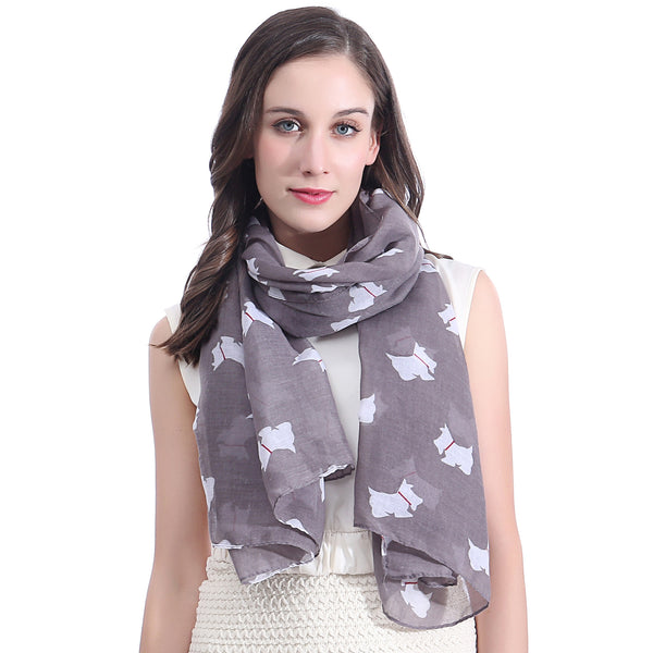 Lina & Lily Scottish Terrier Dog Print Scarf Lightweight