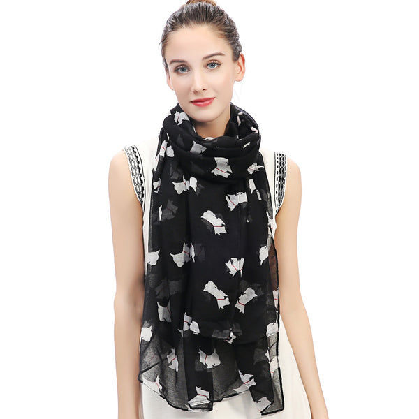 lina & lily Scottish Terrier Dog Print Scarf Lightweight