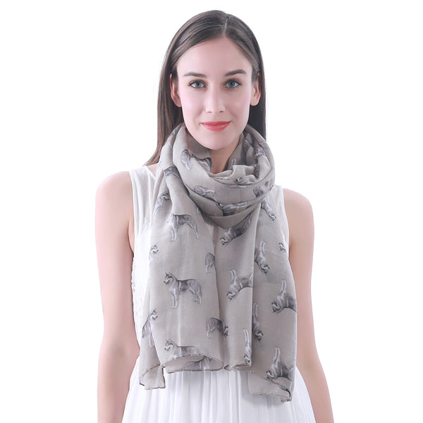Lina & Lily Siberian Husky Dog Print Scarf Lightweight