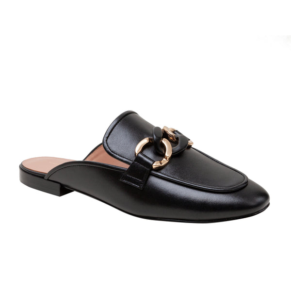 linea paolo ALICIA | Belted Mule with Resin Chain Black Leather