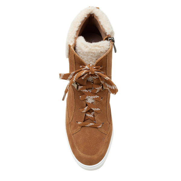 Linea Paolo ARDEN | Faux Shearling Trimmed Wedge Sneakers Nutmeg/Ivory Suede/Fabric