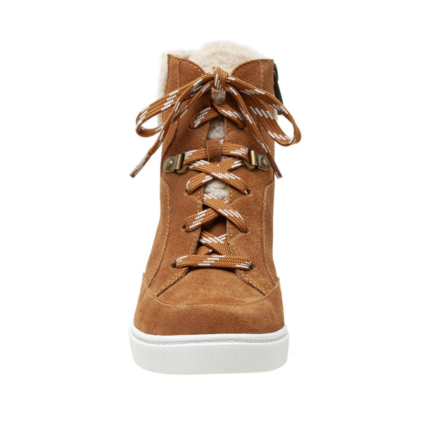 Linea Paolo ARDEN | Faux Shearling Trimmed Wedge Sneakers Nutmeg/Ivory Suede/Fabric