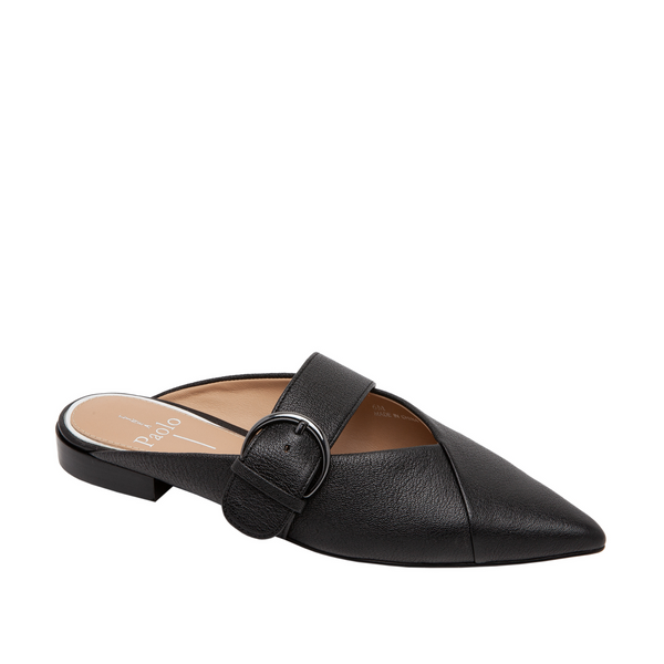 linea paolo ATHEA | Tailored Buckle Mules Black Tumbled Leather