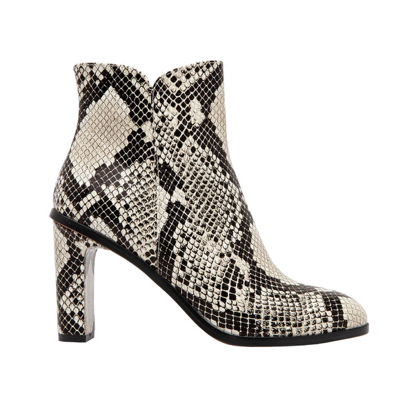 Linea Paolo BIEL | Almond Toe High Heel Bootie With Notched Topline Cream/Black Snake Print Leather