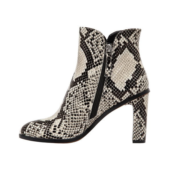 Linea Paolo BIEL | Almond Toe High Heel Bootie With Notched Topline Cream/Black Snake Print Leather