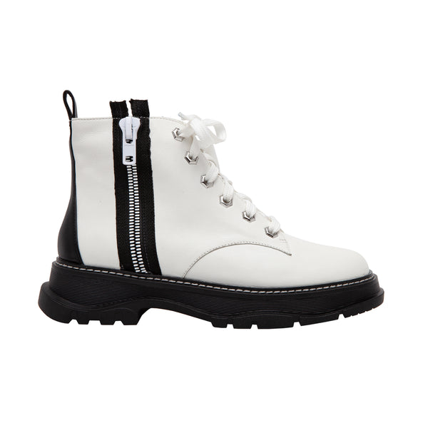 Linea Paolo BOLTON | Lug Sole Zipper Boot White/Black Nappa