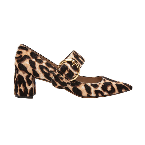 Linea Paolo BURTON II | Contemporary Buckled Mary Jane Pump Nude/Black Leopard Print Hair Calf