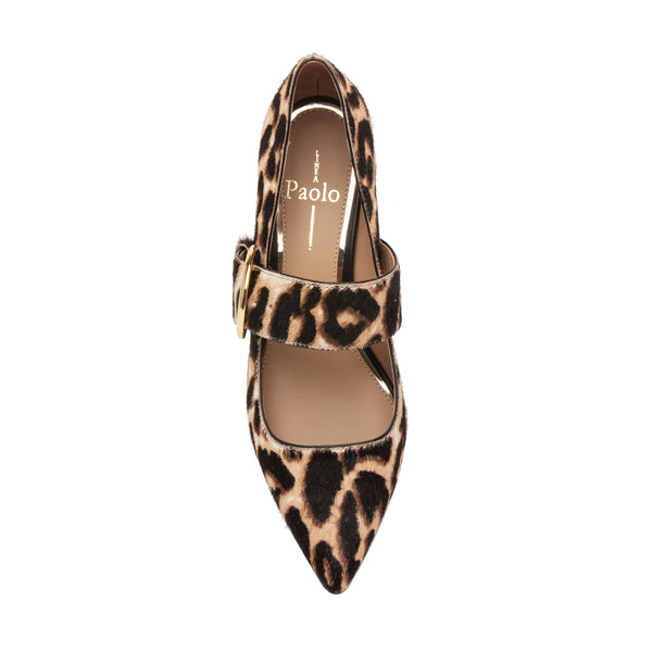 Linea Paolo BURTON II | Contemporary Buckled Mary Jane Pump Nude/Black Leopard Print Hair Calf