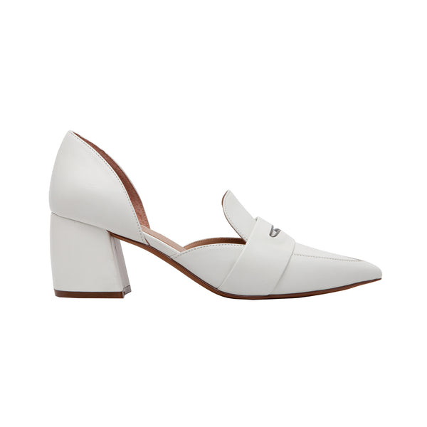 Linea Paolo CACHE | Stylish Two Piece Mid Height Sculpted Block Heel Penny Loafers Eggshell Nappa