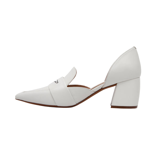 Linea Paolo CACHE | Stylish Two Piece Mid Height Sculpted Block Heel Penny Loafers Eggshell Nappa