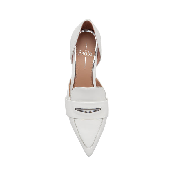 Linea Paolo CACHE | Stylish Two Piece Mid Height Sculpted Block Heel Penny Loafers Eggshell Nappa