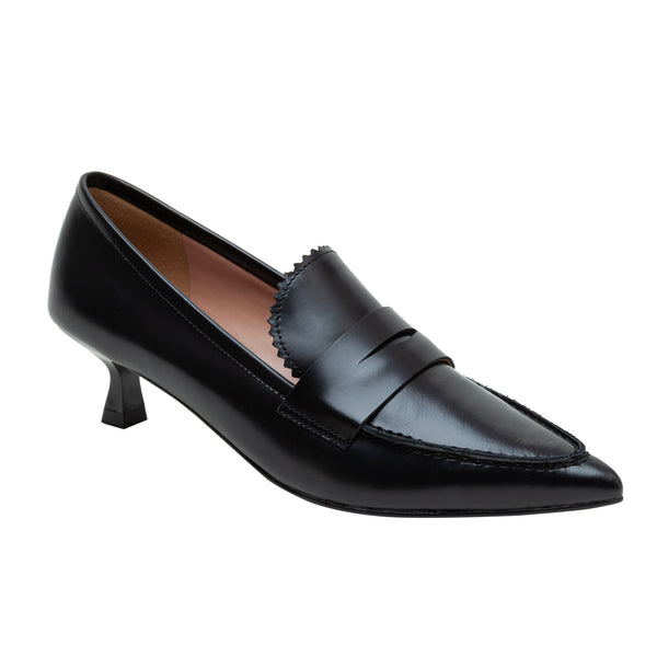 linea paolo CALLISTO | Kitten Heel Loafer Pumps Black/Burgundy Leather
