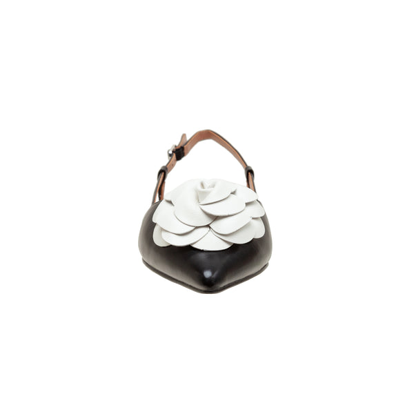 Linea Paolo CAMMY | Slingback Flat With Rosette Ornament Black/Eggshell Nappa