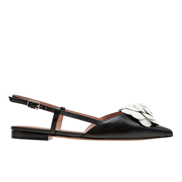 Linea Paolo CAMMY | Slingback Flat With Rosette Ornament Black/Eggshell Nappa