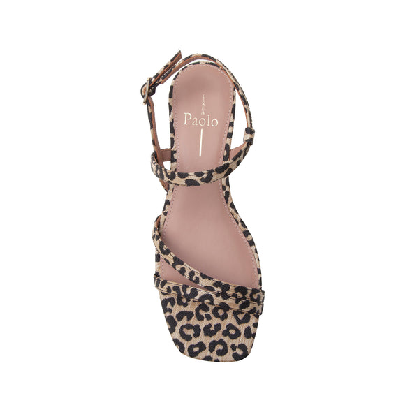 Linea Paolo CANNES | Cone Heel Strappy Sandals Tan Leopard Woven