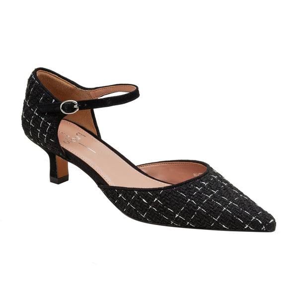 linea paolo CAREY | Two-Piece Kitten Heel Pumps Black/White Plaid Fabric