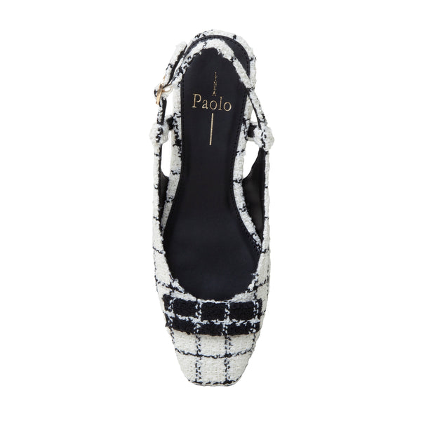 Linea Paolo CARIS | Low Block Heel Posted Slingback Ivory/Black Textile