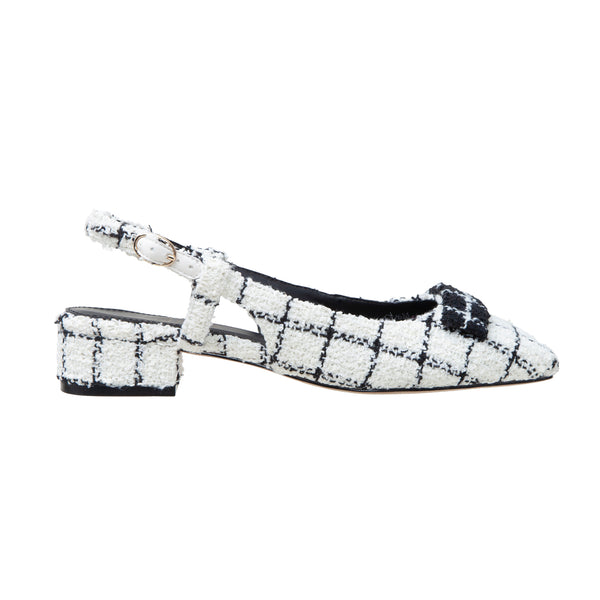 Linea Paolo CARIS | Low Block Heel Posted Slingback Ivory/Black Textile