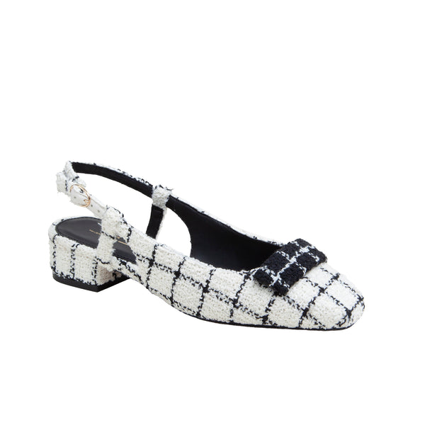 linea paolo CARIS | Low Block Heel Posted Slingback Ivory/Black Textile