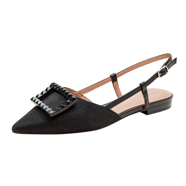 Linea Paolo CARMEN | Resin Buckle Slingback Flat Black Fabric/Nappa